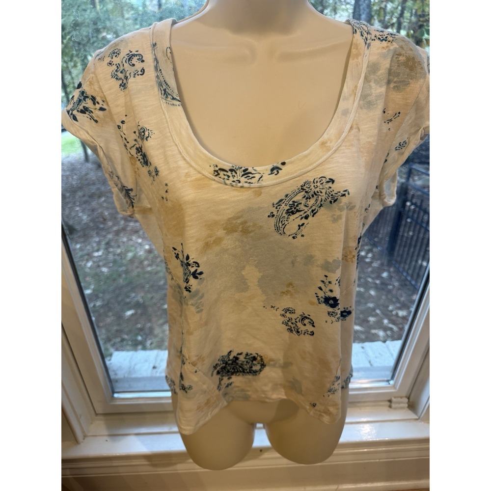 NWT Anthropologie Pilcro Paisley Floral Raw Seamed Cotton Tee Small